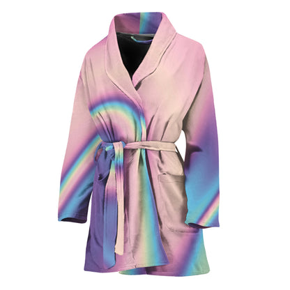Pink And Teal Holographic Print Women's Bathrobe