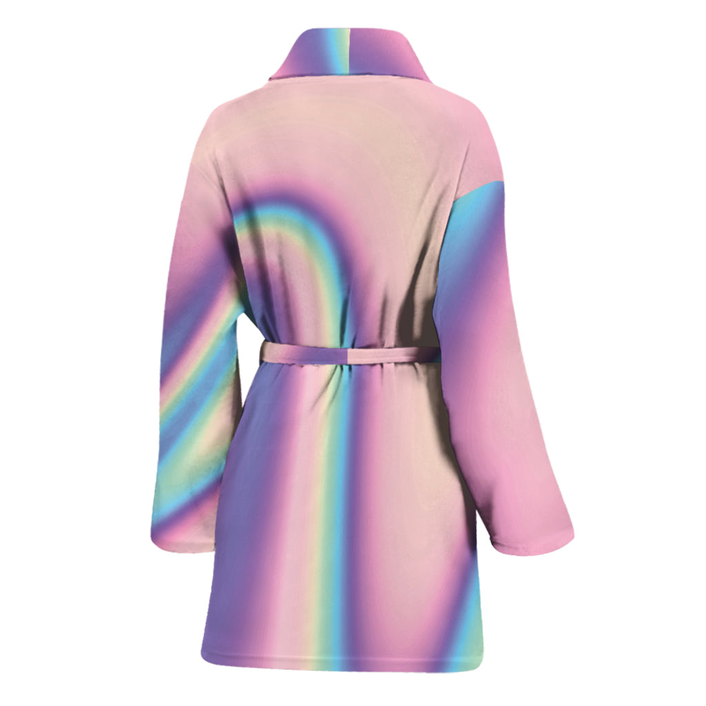 Pink And Teal Holographic Print Women's Bathrobe
