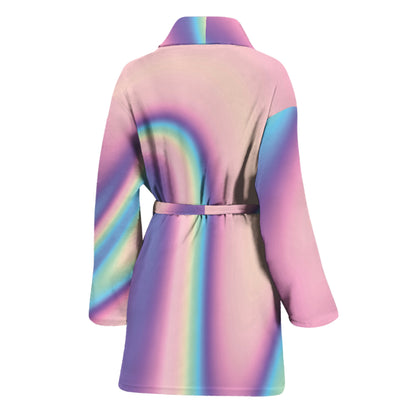 Pink And Teal Holographic Print Women's Bathrobe
