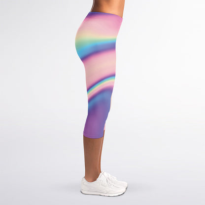 Pink And Teal Holographic Print Women's Capri Leggings