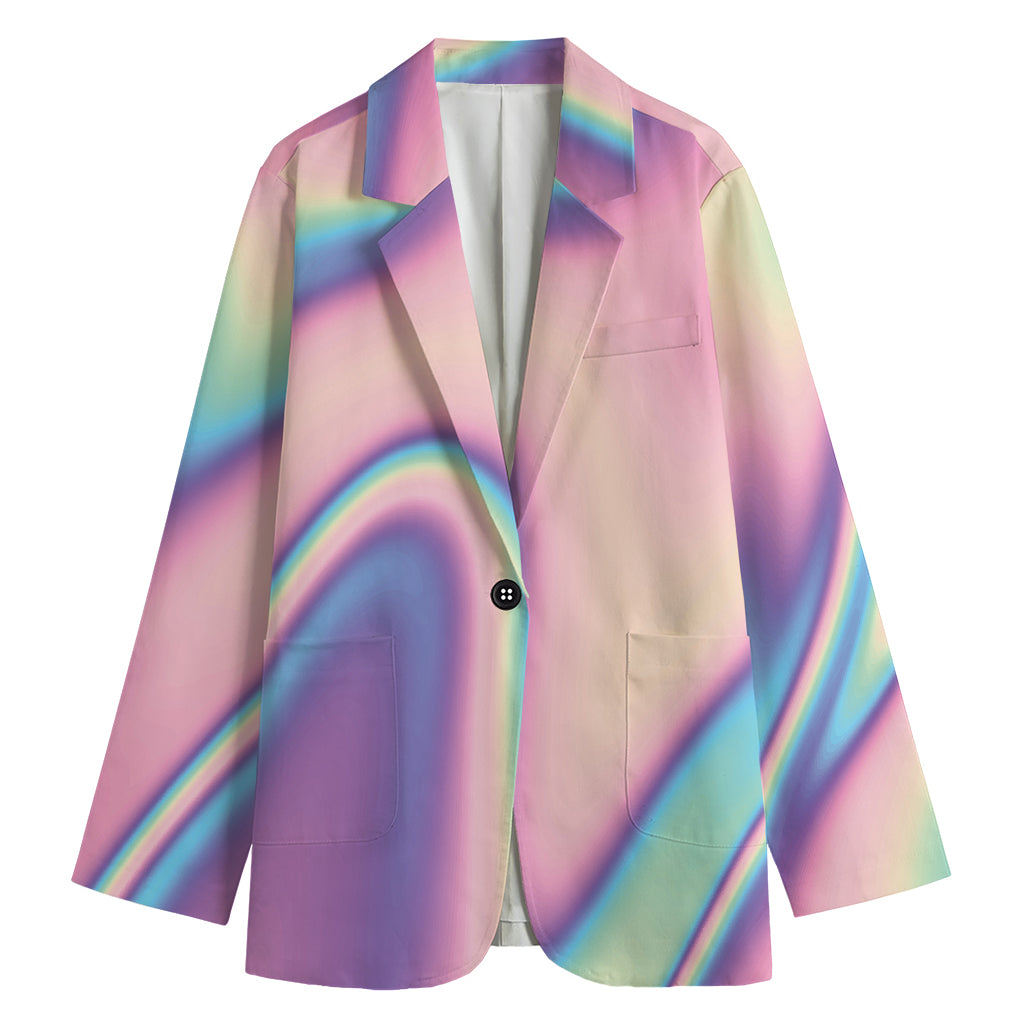 Pink And Teal Holographic Print Women's Cotton Blazer