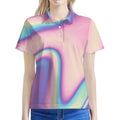 Pink And Teal Holographic Print Women's Polo Shirt