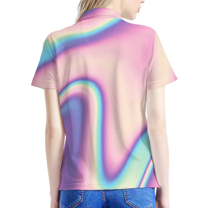Pink And Teal Holographic Print Women's Polo Shirt