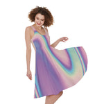 Pink And Teal Holographic Print Women's Sleeveless Dress