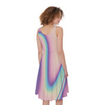 Pink And Teal Holographic Print Women's Sleeveless Dress