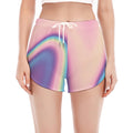 Pink And Teal Holographic Print Women's Split Running Shorts