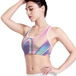 Pink And Teal Holographic Print Women's Sports Bra