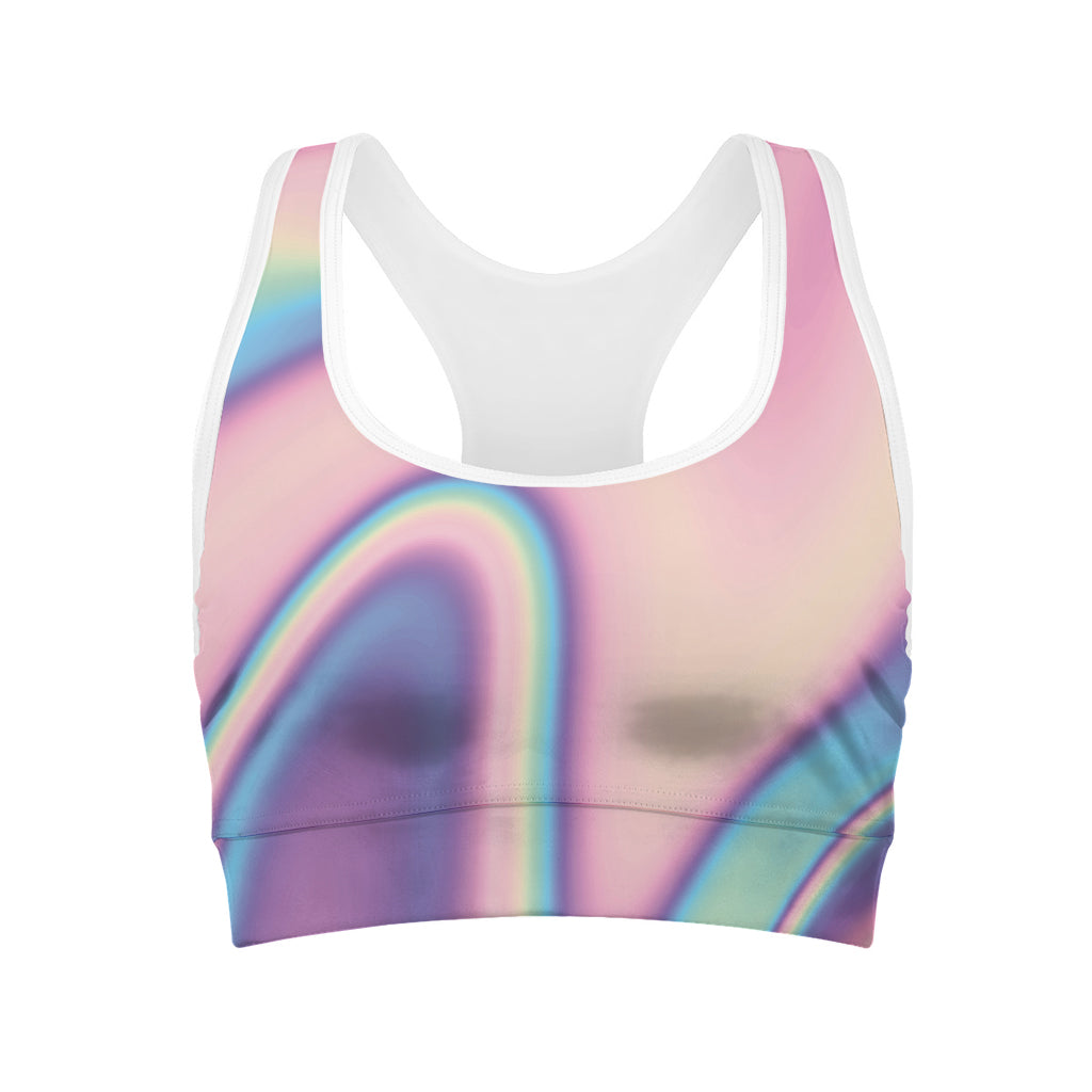 Pink And Teal Holographic Print Women's Sports Bra