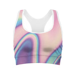 Pink And Teal Holographic Print Women's Sports Bra
