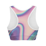 Pink And Teal Holographic Print Women's Sports Bra