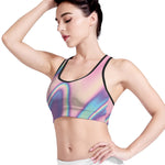 Pink And Teal Holographic Print Women's Sports Bra