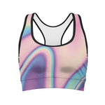 Pink And Teal Holographic Print Women's Sports Bra