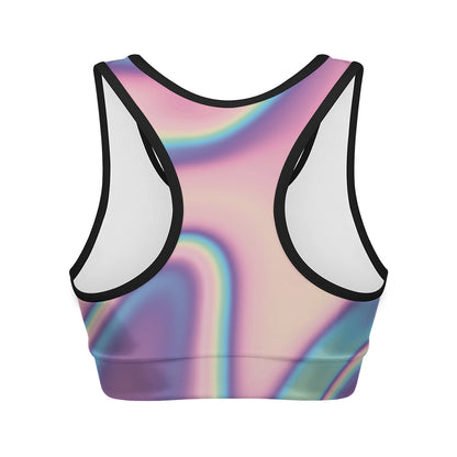 Pink And Teal Holographic Print Women's Sports Bra