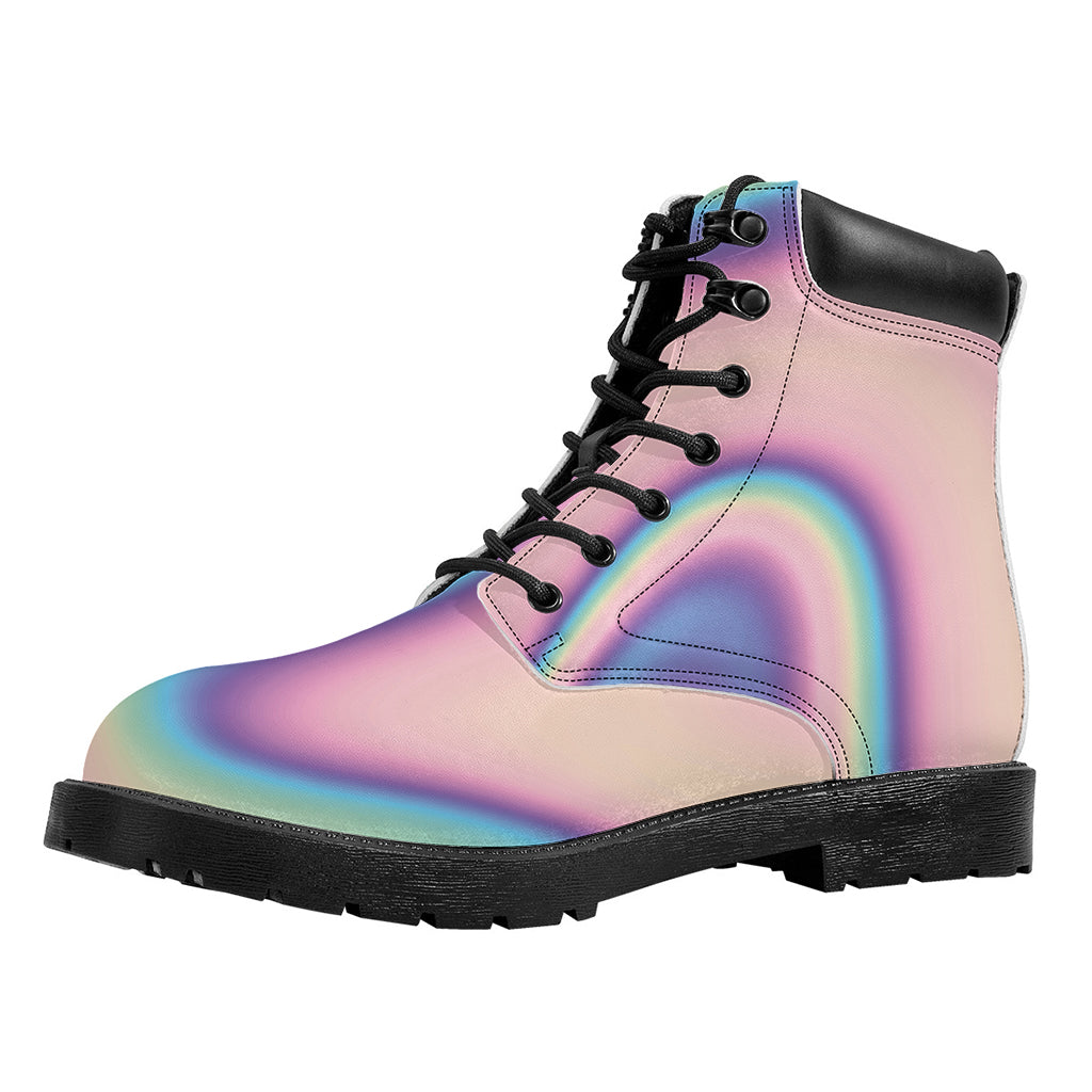 Pink And Teal Holographic Print Work Boots
