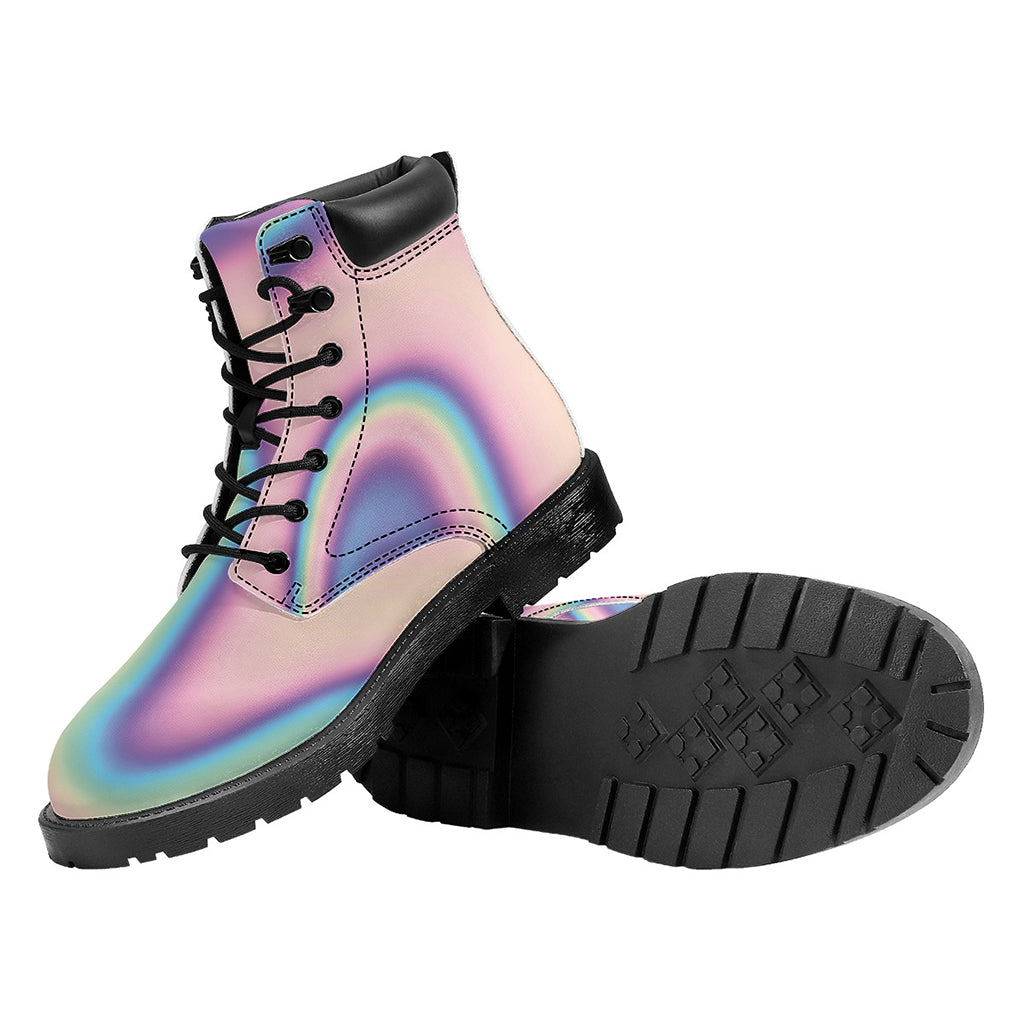 Pink And Teal Holographic Print Work Boots