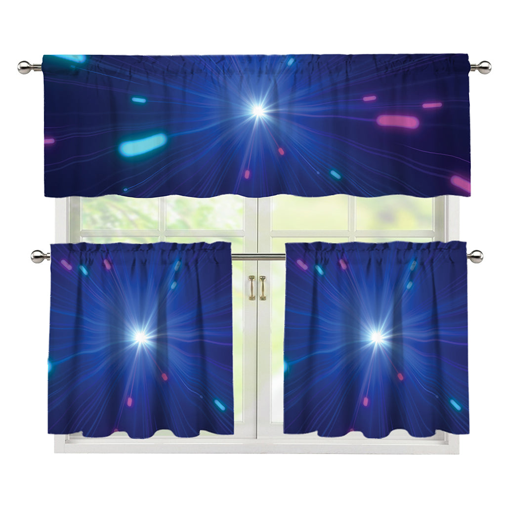 Pink And Teal Lights Speed Print 3 Piece Kitchen Curtains