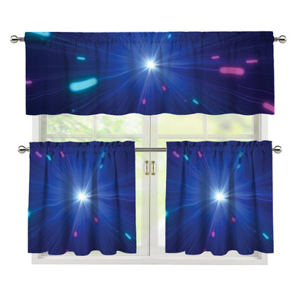 Pink And Teal Lights Speed Print 3 Piece Kitchen Curtains