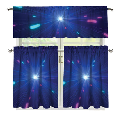 Pink And Teal Lights Speed Print 3 Piece Kitchen Curtains