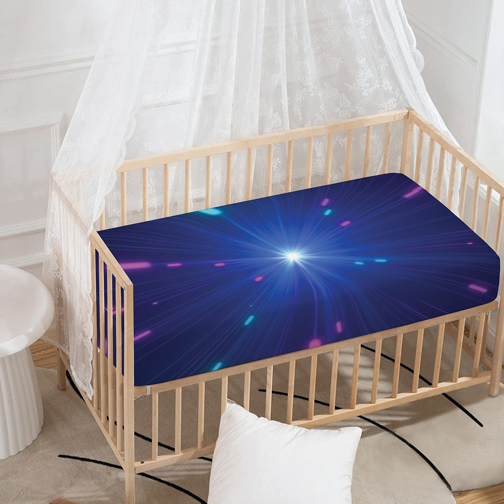 Pink And Teal Lights Speed Print Baby Crib Sheet