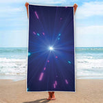 Pink And Teal Lights Speed Print Beach Towel