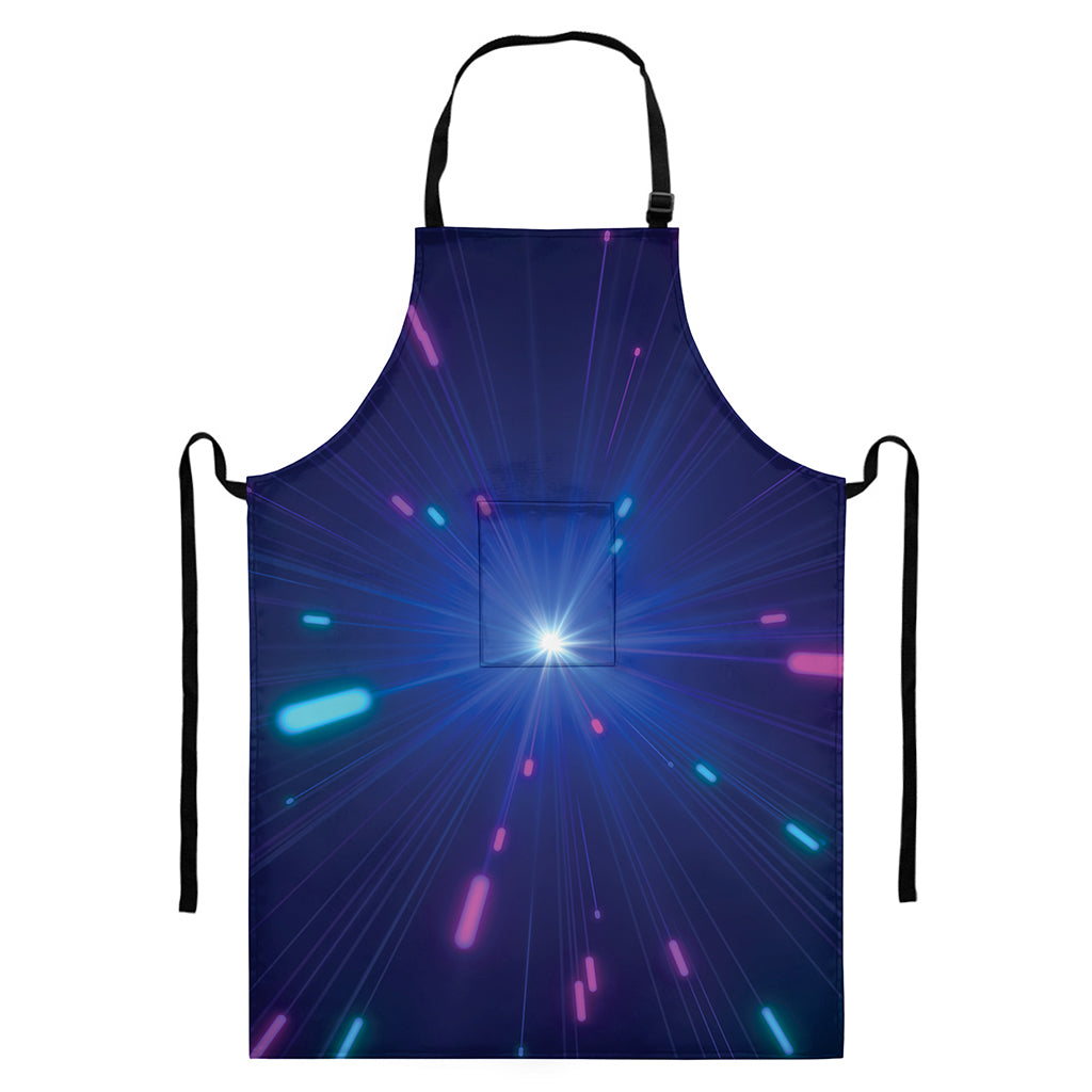 Pink And Teal Lights Speed Print Bib Apron With Pocket