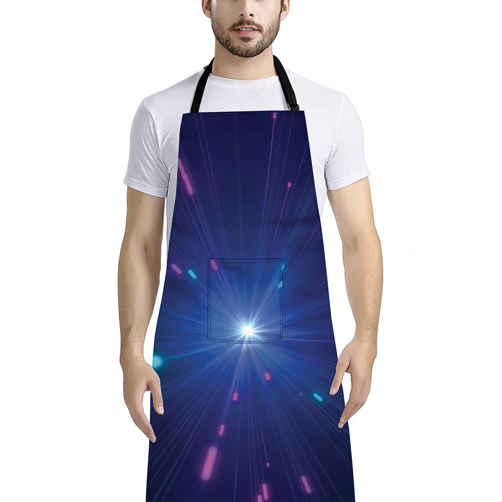 Pink And Teal Lights Speed Print Bib Apron With Pocket