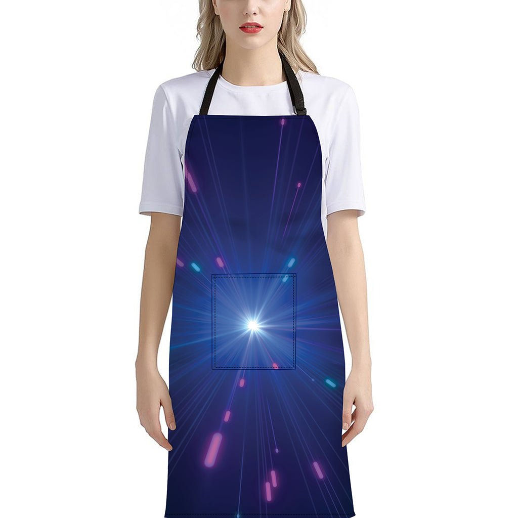 Pink And Teal Lights Speed Print Bib Apron With Pocket