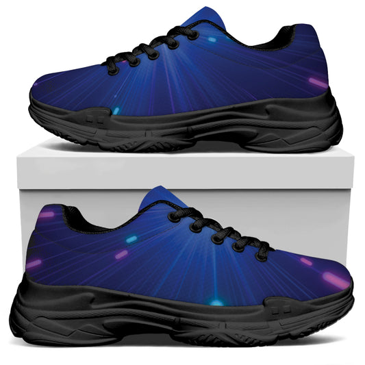 Pink And Teal Lights Speed Print Black Chunky Shoes
