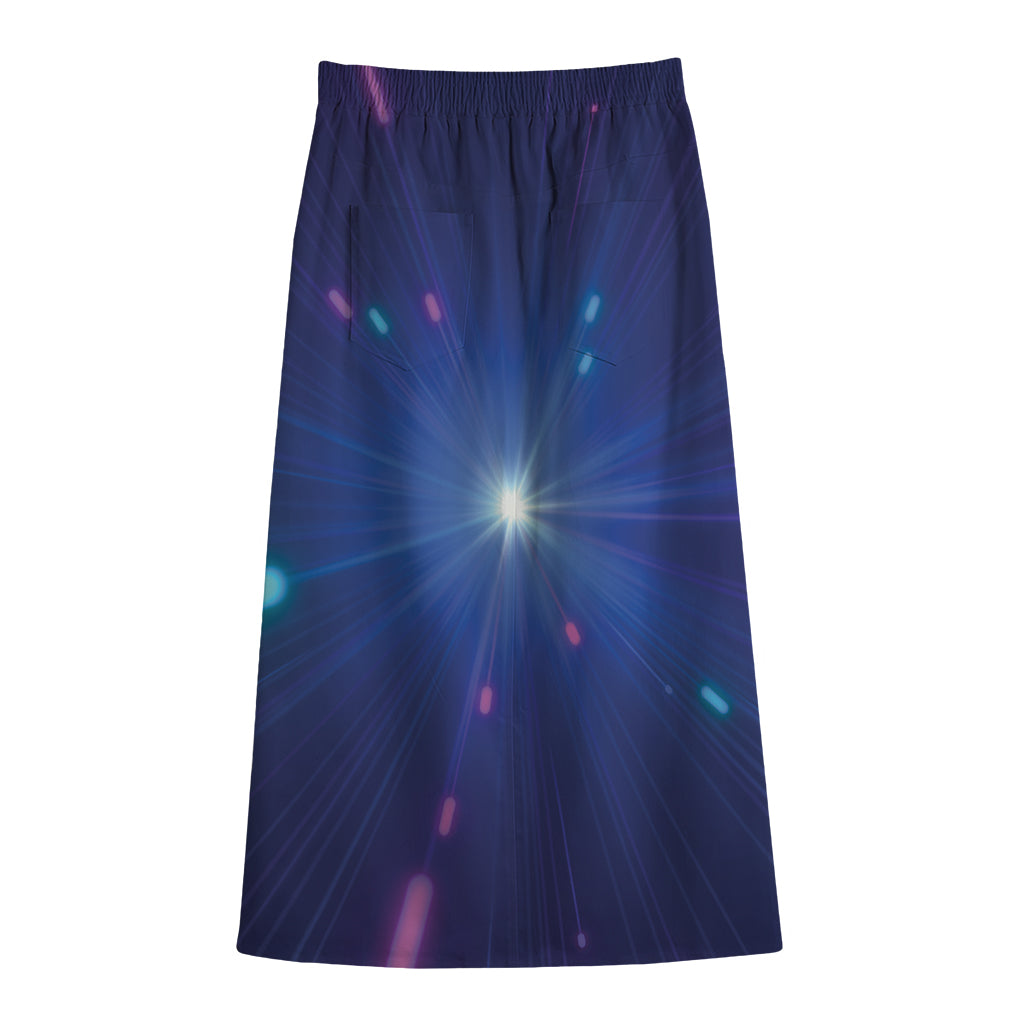 Pink And Teal Lights Speed Print Cotton Front Slit Maxi Skirt