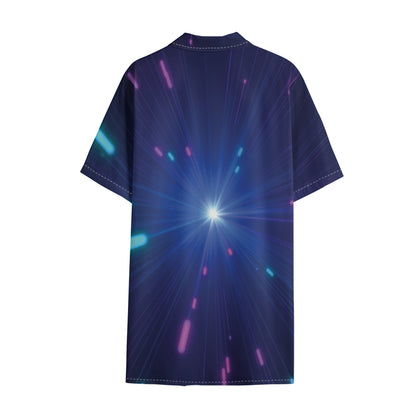 Pink And Teal Lights Speed Print Cotton Hawaiian Shirt