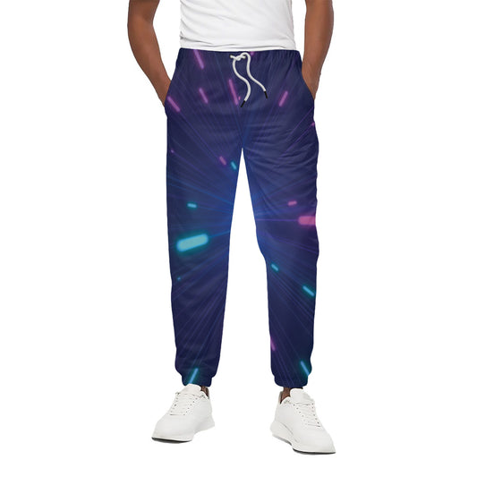 Pink And Teal Lights Speed Print Cotton Pants