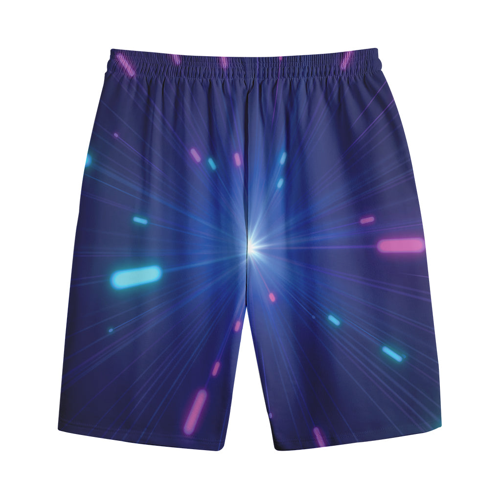 Pink And Teal Lights Speed Print Cotton Shorts