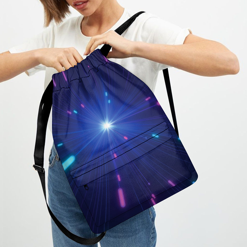 Pink And Teal Lights Speed Print Drawstring Backpack