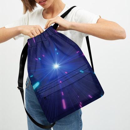 Pink And Teal Lights Speed Print Drawstring Backpack