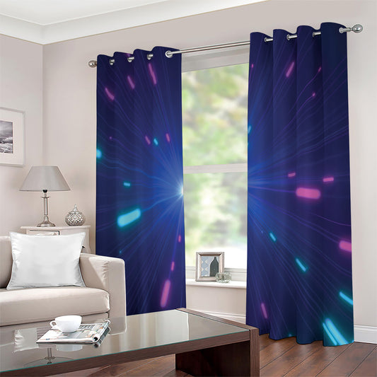 Pink And Teal Lights Speed Print Extra Wide Grommet Curtains