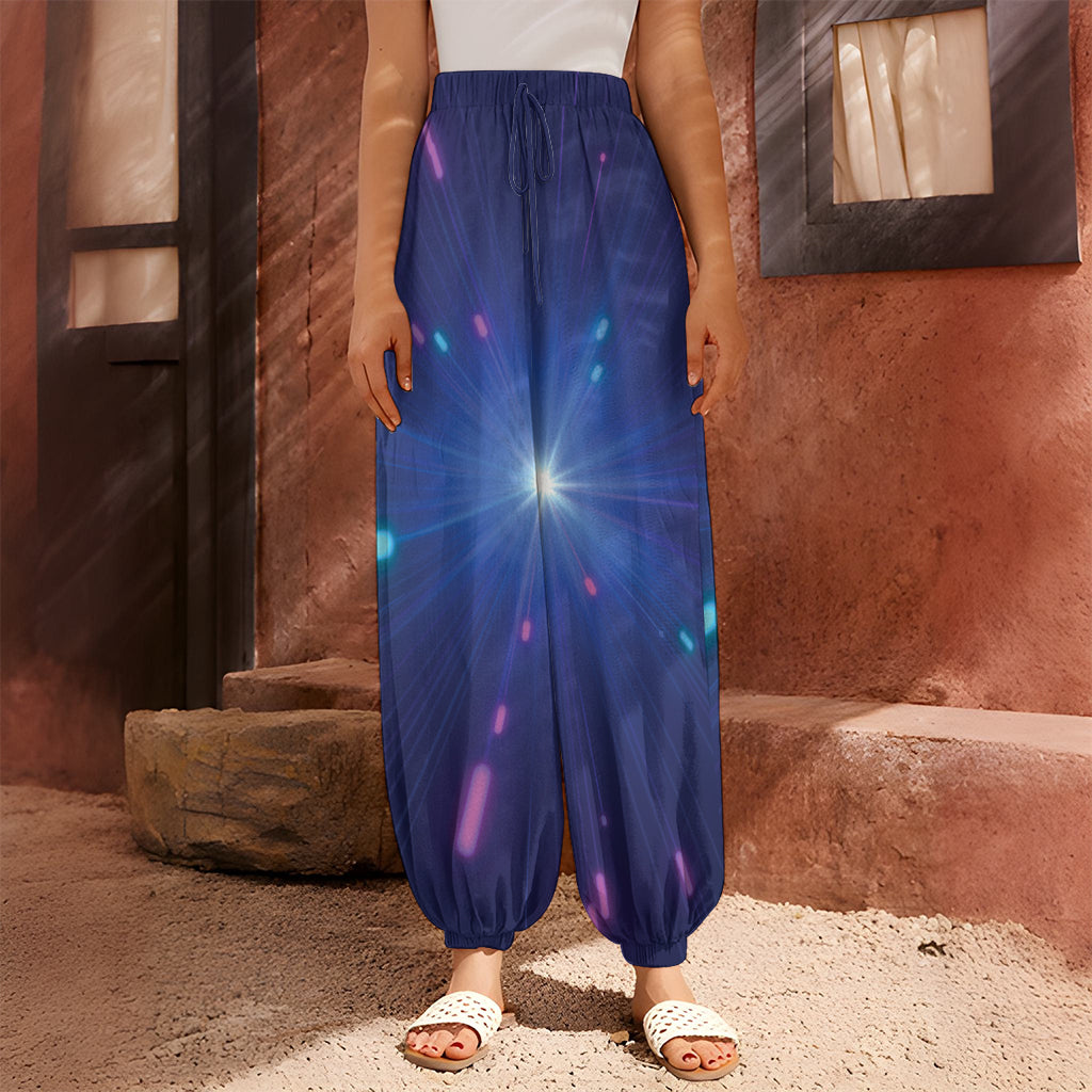 Pink And Teal Lights Speed Print Harem Pants