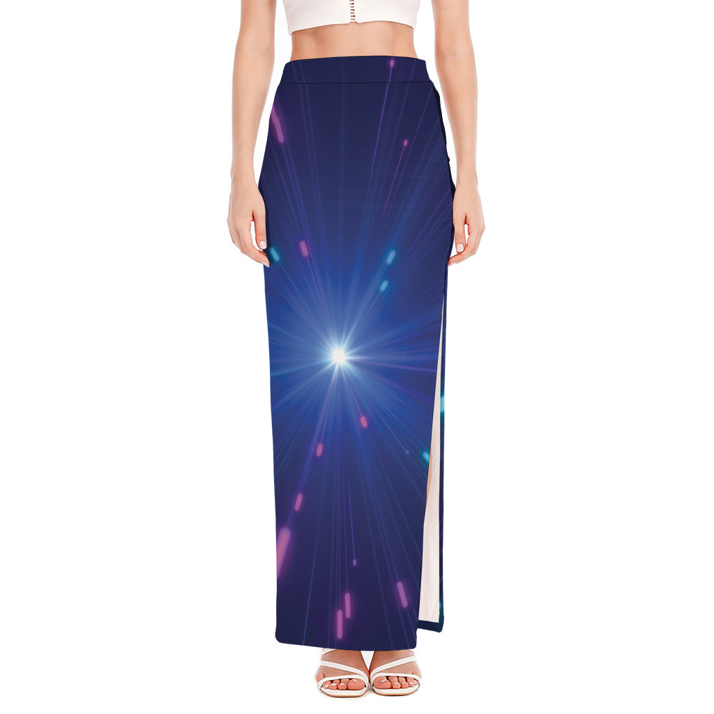 Pink And Teal Lights Speed Print High Slit Maxi Skirt