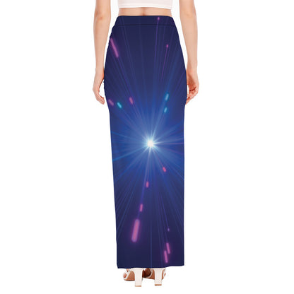 Pink And Teal Lights Speed Print High Slit Maxi Skirt