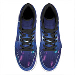 Pink And Teal Lights Speed Print High Top Leather Sneakers