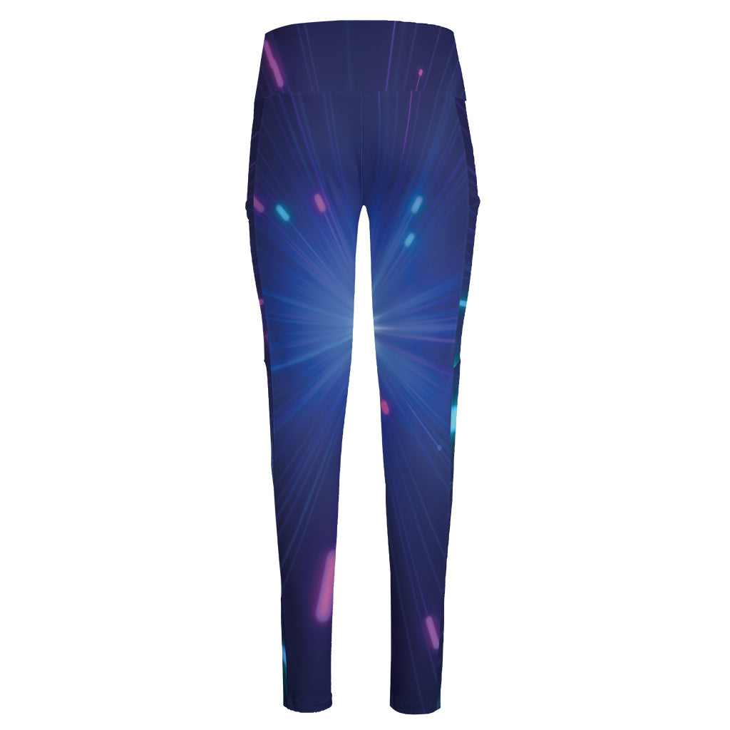 Pink And Teal Lights Speed Print High-Waisted Pocket Leggings