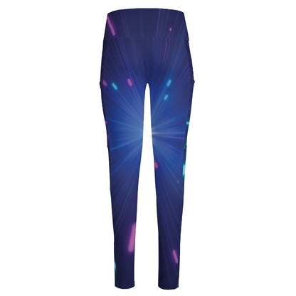 Pink And Teal Lights Speed Print High-Waisted Pocket Leggings
