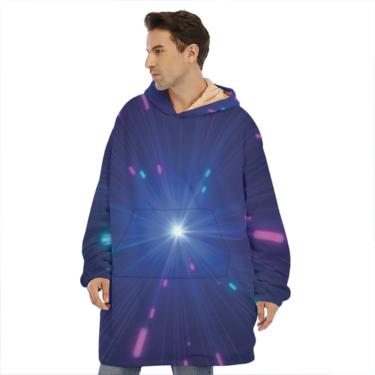 Pink And Teal Lights Speed Print Hoodie Blanket