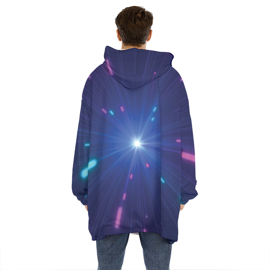 Pink And Teal Lights Speed Print Hoodie Blanket