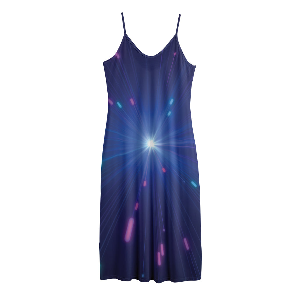 Pink And Teal Lights Speed Print Jersey Midi Cami Dress