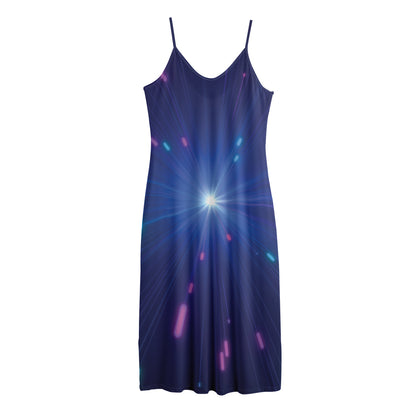 Pink And Teal Lights Speed Print Jersey Midi Cami Dress