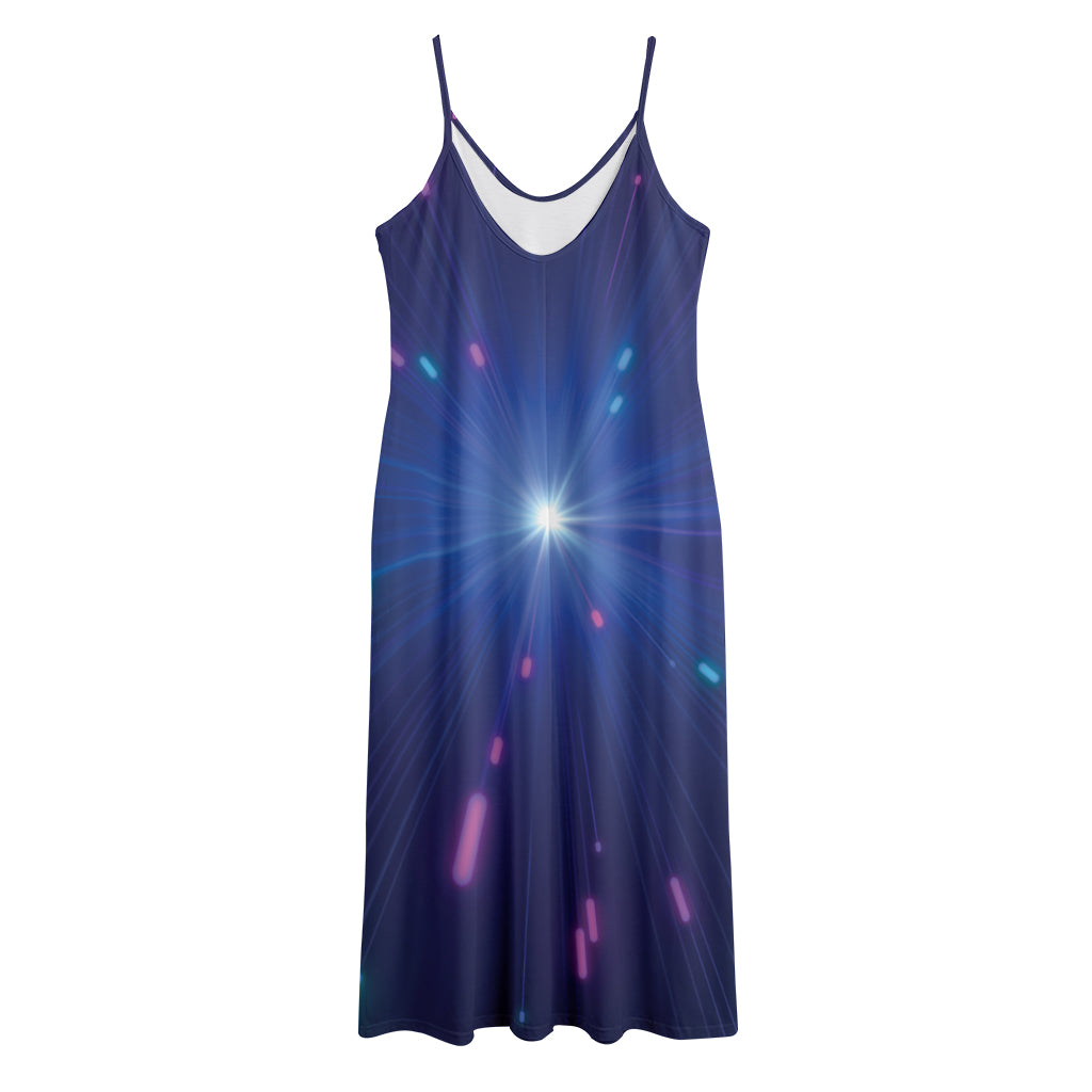 Pink And Teal Lights Speed Print Jersey Midi Cami Dress