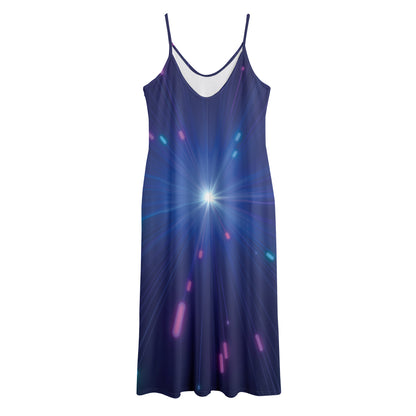 Pink And Teal Lights Speed Print Jersey Midi Cami Dress