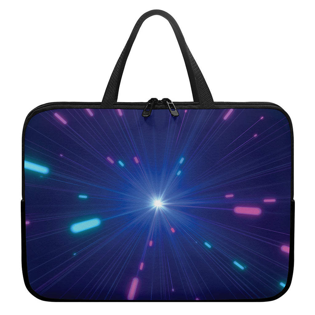 Pink And Teal Lights Speed Print Laptop Sleeve With Handle