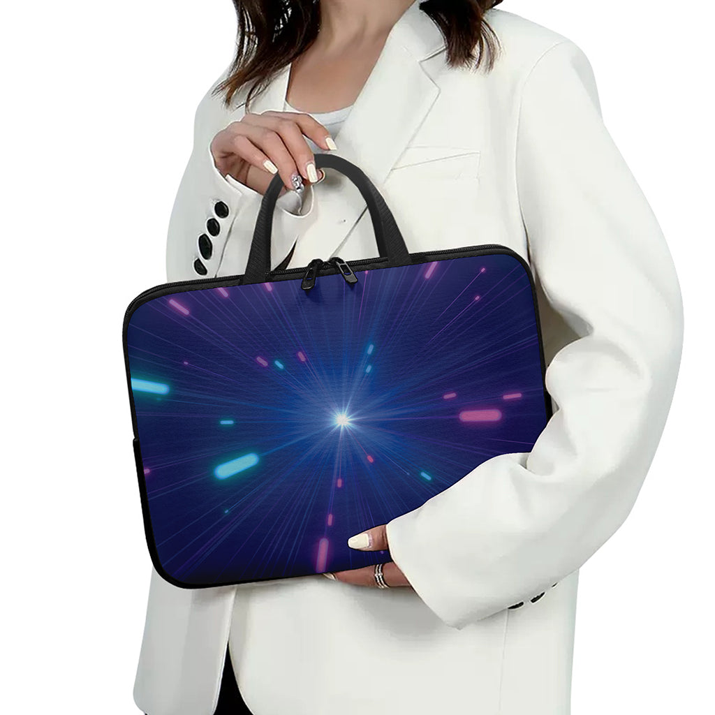 Pink And Teal Lights Speed Print Laptop Sleeve With Handle