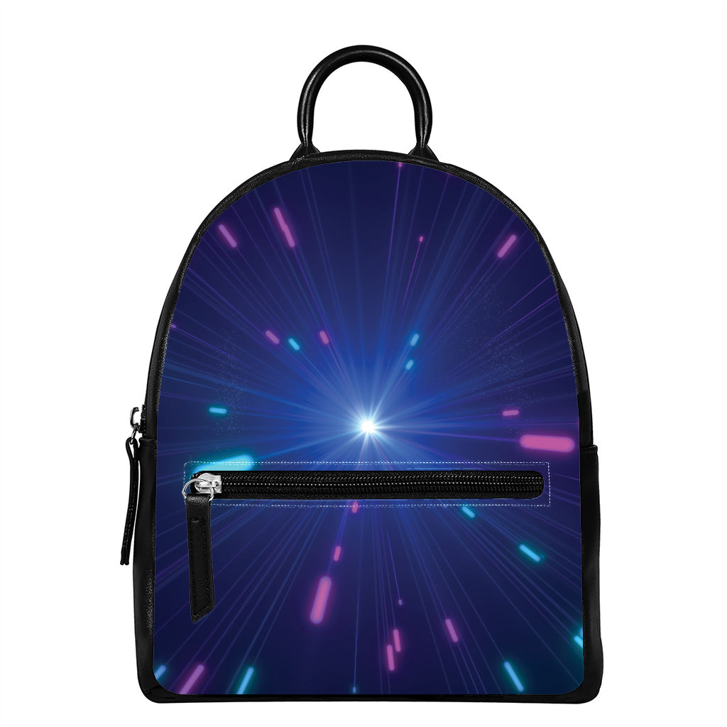 Pink And Teal Lights Speed Print Leather Backpack